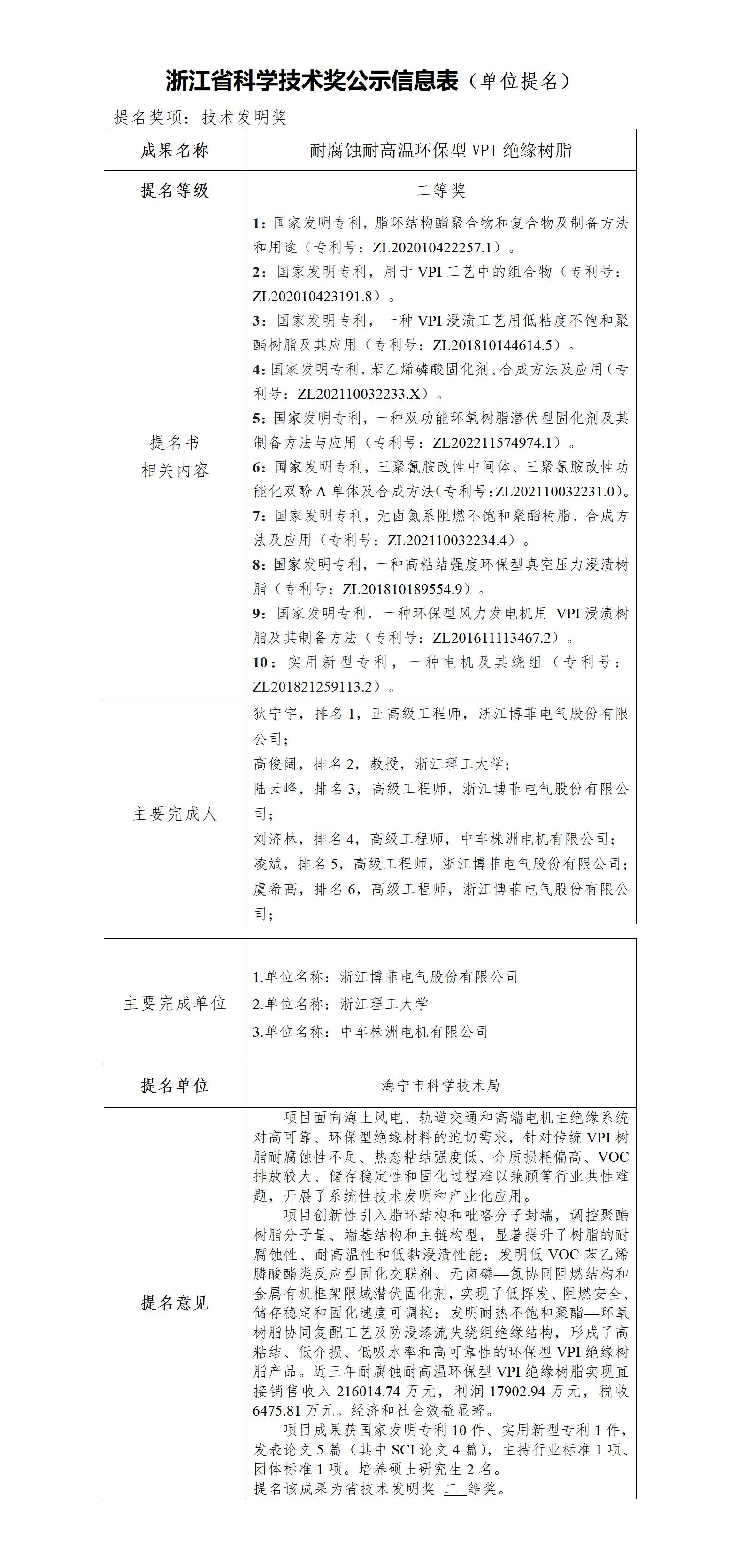 关于拟申报2025年度浙江省科学技术奖项主张公示